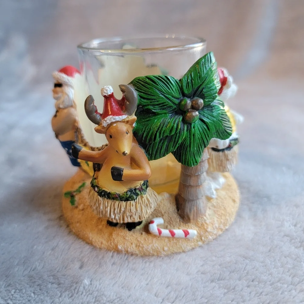 Yankee Candle Hula Santa And Friends Beach Christmas Votive Glass Candle Holder